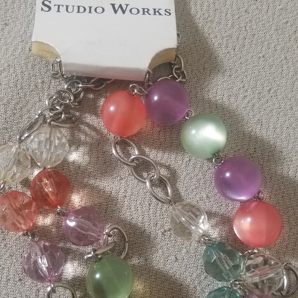 36" Silver-Toned Necklace w/Large Pastel Beads NEW